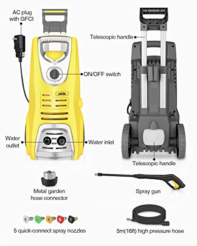 Pressure Washer Electric Power Washer, 3046 PSI 1.85 GPM Oasser Car Washer Machine with Spray Gun 5 Nozzles for Cars, Houses, Driveways, Patios - Thumbnail 3