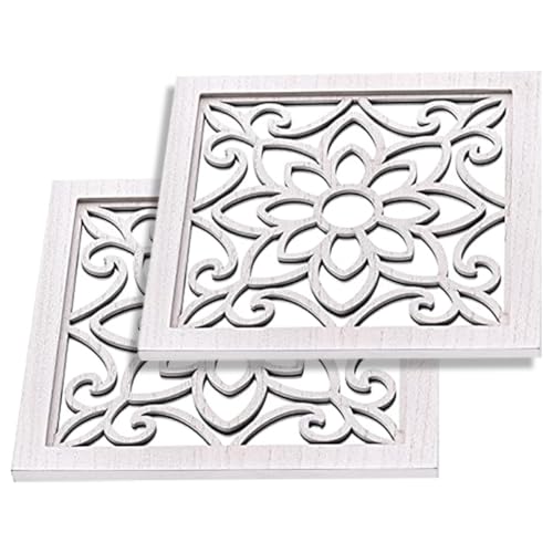 JHKNNK Espejos de Pared Cuadrados Rústicos Estilo Campestre Marco de Madera Blanca Envejecida Superficie Acrílica Resistente 2 Unidades para Decoración de Sala Dormitorio y Entrada