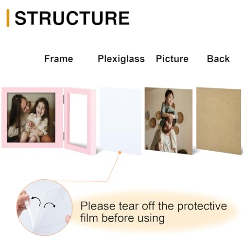 decorUhome Double 6x4 Picture Frame Horizontal, Engineered Wood Bifold Photo Frame with Plexiglass for Tabletop Display, 6x4, Pink
