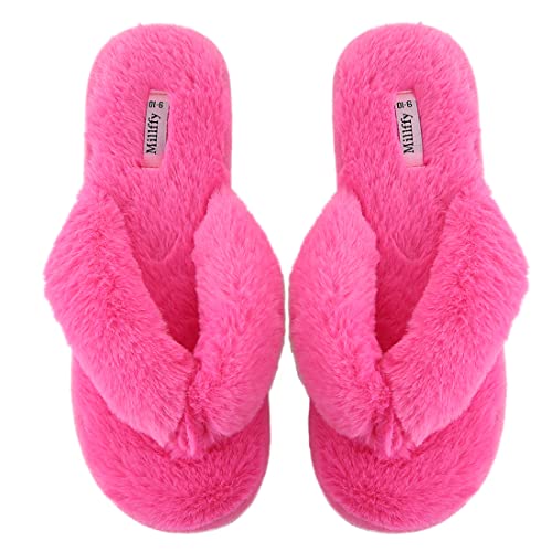 Girls Fluffy flip Flop Slippers for Women Indoor Outdoor Thong Slippers for Summer Ladies Bedroom Slippers