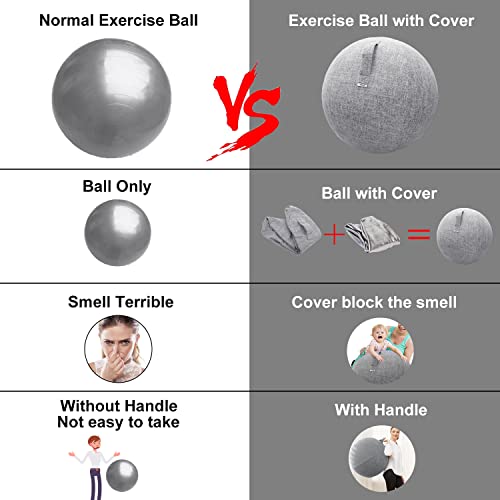 Image of Exercise Ball Chair with Fabric Cover, Standard Size (25inches /65cm), for Home Offices, Balance Training, Yoga Ball