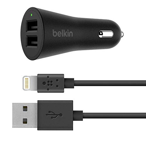 Belkin 2-Port 4.8-Amp USB Car Charger with 4' Lightning Cable (2.4 Amp per Port)
