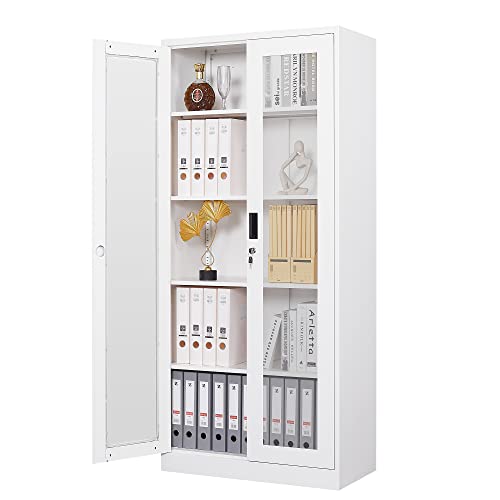 Afaif Curio Cabinet Glass Display Cabinet With Glass Door & 4 Adjustable Shelves, 71" Tall Metal Storage Cabinet,Freestanding White Bookshelf Bookcase Liquor Cabinet For Home Office Living Room Pantry #TOP7