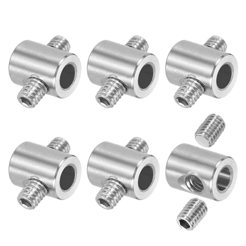sourcing map 6 clip per funi metalliche, diametro interno 4 mm, diametro esterno 8 mm, morsetti per cavi a doppio foro, in acciaio inossidabile 304, chiusure sicure con viti M4, per sartiame cavi