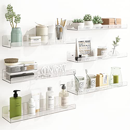 Fixwal Acrylic Shelves, 15 Inch Floating Wall Mounted Shelves, Clear Funko Pop Display Case, Invisible Bookshelf, Wall Decor For Kids And Bathroom Storage, Set Of 6 #TOP11