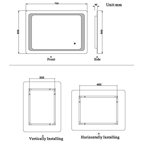 Xinyang 700x500 Bathroom Wall Mirror with LED Lights,with Demister Pad,Touch Sensor,IP44,Landscape or Portrait