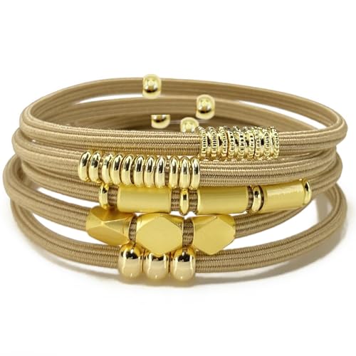 Bracelet Hair Ties for Women, Cute Gold Beaded Boho Hair Elastic Blonde