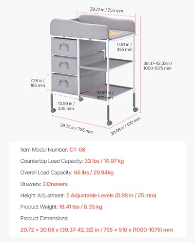 Plan à langer avec rangement VEVOR table portable gain de place gris