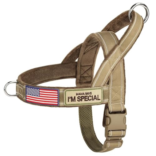 Forestpaw No Pull Dog Harness with Flannel Lining, Reflective Escape Proof Vest for Medium Dogs, Quick Release Comfortable for Walking Training (Includes Patches),Brown M