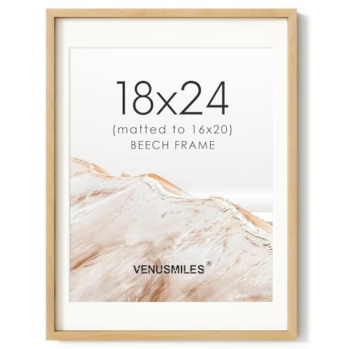 Image of 18x24 Poster Frame, USA-Sourced Natural Beech Wood Picture Collage Frame with HD Tempered Glass, Modern Simple 18 x 24 Wooden Photo Frame Matted to 16x20, Vertical & Horizontal Wall Hanging Display