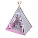 LULANDO tente teepee pour les enfants, 140 cm de l’hauteur, deux coussins, Oeko-Tex Standard 100, 100% coton, couleur: Étoiles blanches / Rose