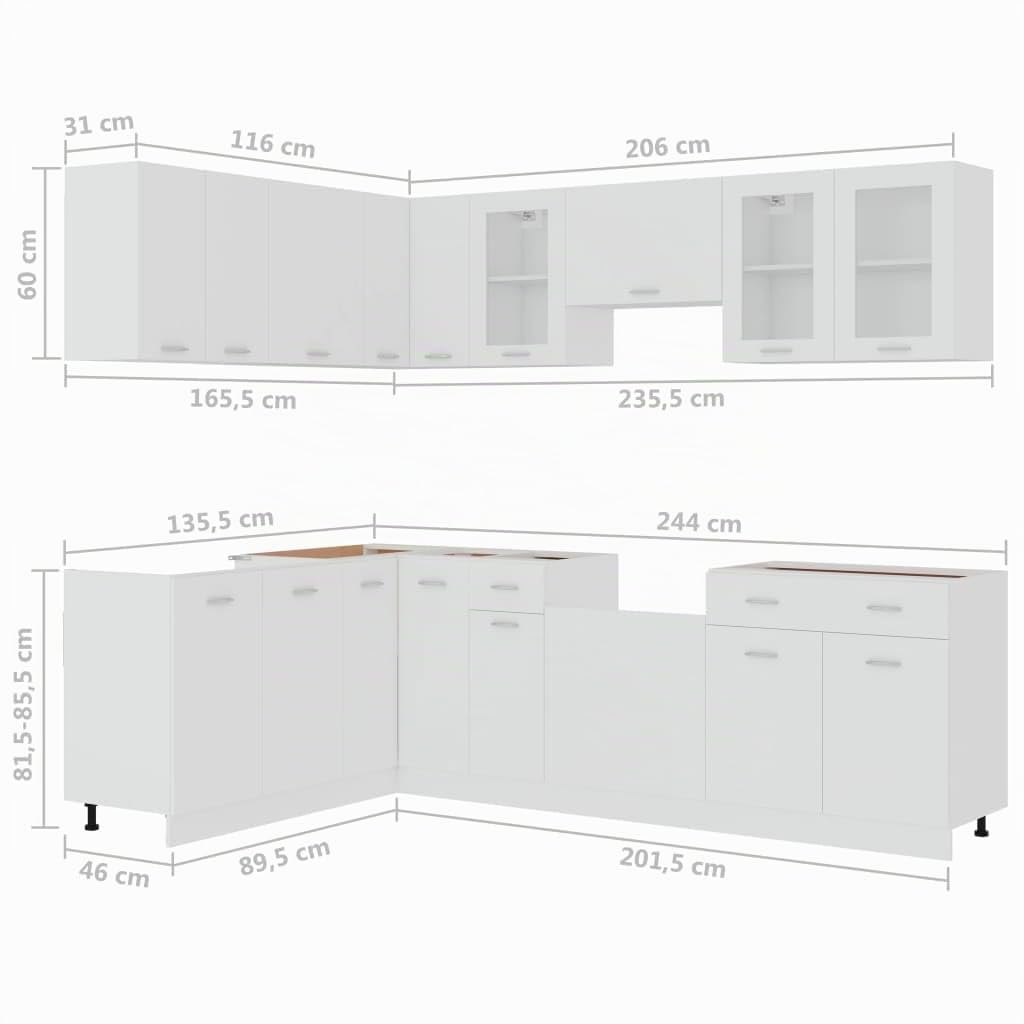 Tomostar Cuisine Complète d'angle sans Plan de Travail, Mueble de Cuisine Complete Ensemble de Meubles de Cuisine 11 pcs Blanc Aggloméré