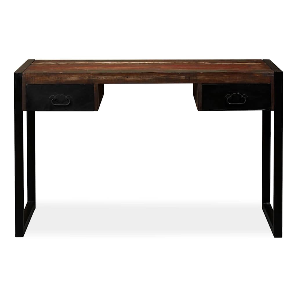 Scrivania Legno Massello di Recupero con 2 Cassetti 120x50x76 cm, Tavolo Scrittoio per Ufficio e Casa, Consolle con Ripiano, Mobile per Studio, Postazione PC Gaming Salvaspazio