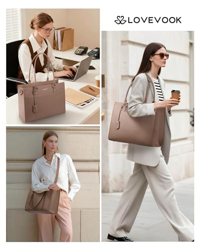 Image of LOVEVOOK Laptop Bag for Women, 2-in-1 Tote Purse with Clutch & Cup Holder, Waterproof Briefcase for Work Travel