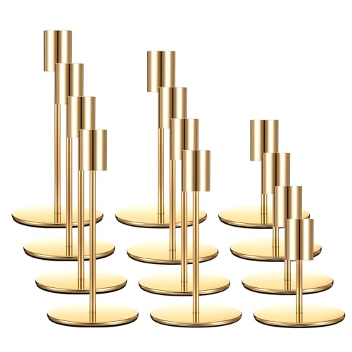 12 Pack Gold Candle Holder Bulk, French Taper Metal Gold