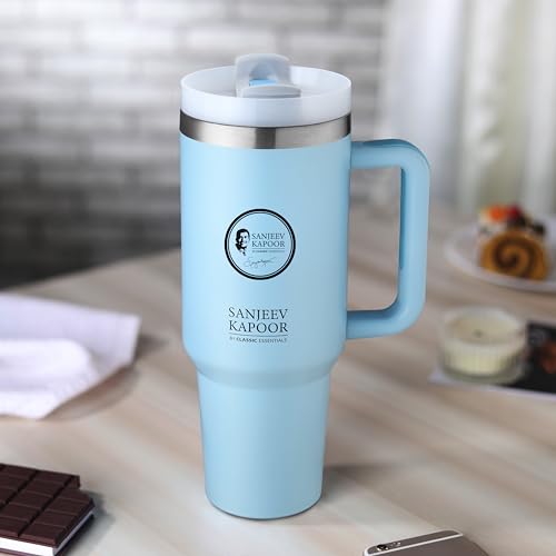 Image of Sanjeev Kapoor by Classic Essentials Stanley Stainless Steel 1200ML Tumbler with Lid and Straw, Hot and Cold Double Insulated Sipper Mug, 100% Leak Proof Coffee Tumbler Cupholder for Office (Blue)