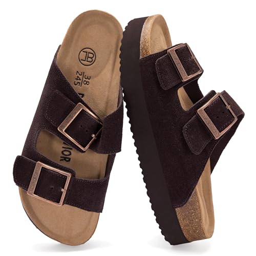 Image of Platform Sandals Women Suede Sandals Arch Support Summer Slides with Adjustable Buckle Open Toe