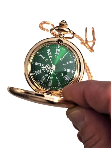 Engraved Pocket Watch, Green Dial With Roman Numerals, Comes With The Chain, Fitted Box And Engraving. Vintage Style Gold Pocket Watch Personalized (Black) #TOP7