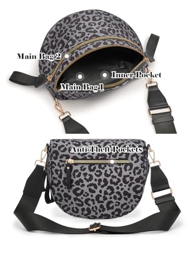 Image of Pure Colour Crossbody Bag Bum Bag for Women,Spacious Purse Fanny Packs Belt Bag,Oversized Bum Bag (Black Grey Leopard Print Bum Bag)