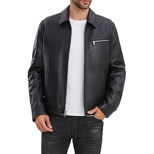 Leather Jacket Men,Lambskin Jacket with Full Zip Front,Casual Style,Tailored Design,Metal Snap Cuffs2