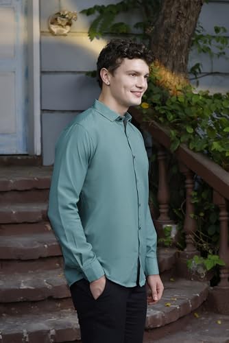 Image of Zilcon Linen Shirts for Men Casual Button Down Long Sleeve Shirt Solid Summer Beach Hawaiian Shirts