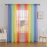 Anytime Rainbow Sheer Curtain Panels for Living Room Elegant Window Treatment Sets Light Filtering Translucent Draperies for Office (2 Panels,W52 x L63inch)