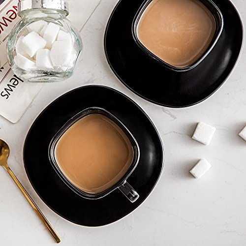 MALACASA Dennis Juego de Cafe y Platillos 6 Tazas 220ml y 6 Platillos 5.5" set de 12 piezas Vidrio Opal Negro - Imagen 4
