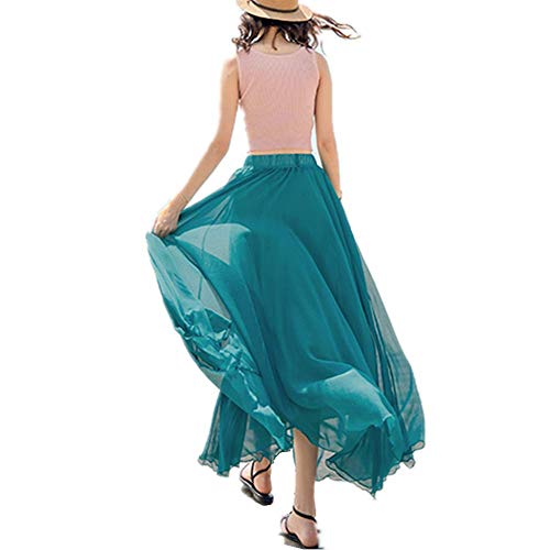 Teemall Women's Ankle Chiffon Long Skirt A-line Retro Skirts Pleated Beach Maxi Skirt4