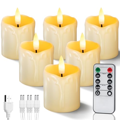 Homemory 6Pack Rechargeable Flickering Flameless Votive Candles-Ivory