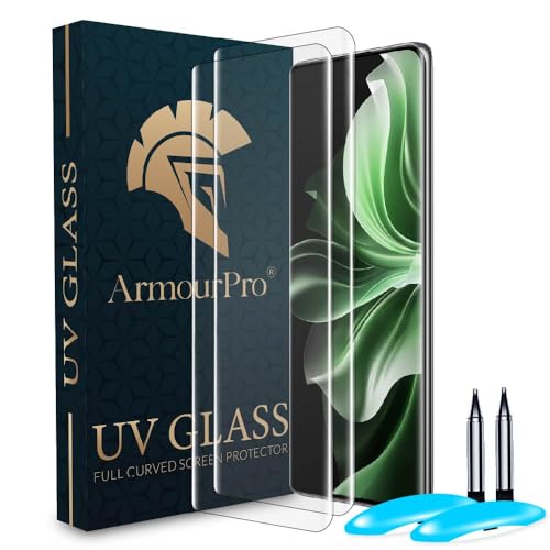 Image of ArmourPro UV Glue Tempered Glass for Oppo Reno 11 Pro, Reno 11, Pack of 2, Curved Screen Protector, 9H Anti Scratch, Edge to Edge Coverage, HD Clarity, Easy UV Installation Kit