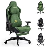 Asukale Gaming Stuhl Bürostuhl Ergonomisch, Atmungsaktiver Wildlederimitat Gaming Chair, Schreibtischstuhl mit Fußstütze Kopfstütze und Lendenkissen, 3D Armlehnen, 90-155° Rückenlehne, Grün