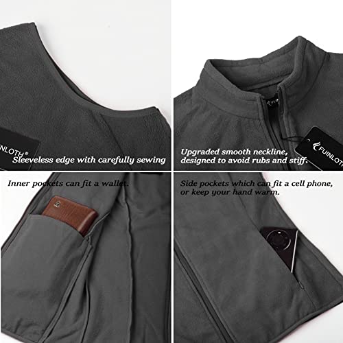 Fuinloth Women's Fleece Vest, Polar Soft Sleeveless Classic Fit with Zip up Pockets Charcoal Large