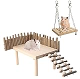 2 Pcs Giochi per Criceti, Accessori Criceto Piattaforma in Legno con Recinzione, Altalena, Giochi per Conigli Nani, per Coniglietti Nascondigli Gerbilli Porcellini D'india Cincillà Gabbia Fai da te