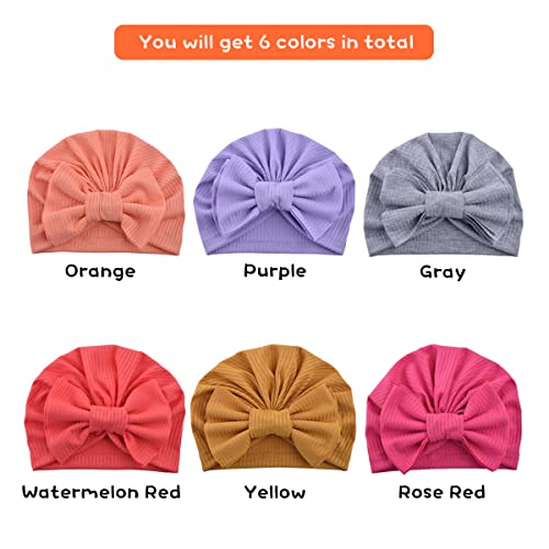 Wkjho 6Pcs Baby Turban Hat For Girls Boys 1-3 Years Children Infant Bow Knot Pre-Tied Head Wrap Soft Caps For Toddler Kids Headband #TOP6