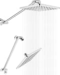 Singing Rain 8'' Rain Shower Head With 15'' Extension Arm - Large Surface Fixed Square Head - Extra Long Height and Angle Adjustable Arm - Ultimate Shower Experience