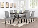 Bishilin Kitchen Table Set for 6, Modern Chairs for Dining Room Gray 7 Pcs Set Rectangular Rubberwood