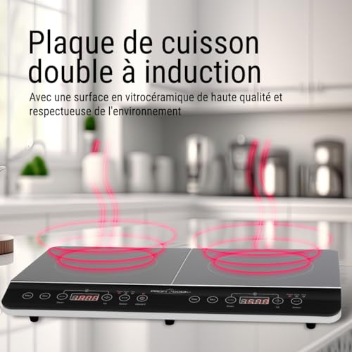 Proficook DKI 1067 Placa de inducción doble portátil, 10 niveles de temperatura, 3500 W, Negro - imagen 2