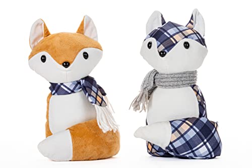 Giftcraft Fox Door Stoppers, Abby And Frankie Fox Door Stoppers, Two Christmas Plush Fox Doorstoppers In Tan And Blue Plaid, Plush Fox Home Decor Doorstops #TOP25