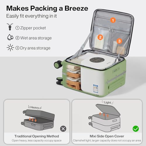 mixi 17x14x9 Carry On Luggage Underseat PC Hard Shell Suitcase Top Opening Aluminum Frame Travel Suitcases with Wheels, Avocado Green by mixi - Used condition - Image 8