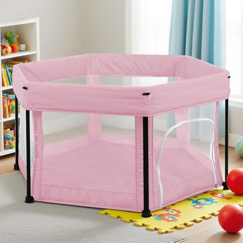 Jtrebuchet ベビーサークル 赤ちゃん さく 柵 子供用 プレイヤード 六角形 赤ちゃん 囲い 125×110×66cm 赤ちゃんサークル 折りたたみ式 Baby Playpen 室内外対応 子供遊び用 マット付き 出産祝い 広々空間で楽しく安全に