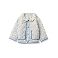 Amazon Essentials x Sofia Grainge Baby Girls' Midweight Field Jacket with Ruffle, Ivory Blue Outlined Blooms, 12 Months