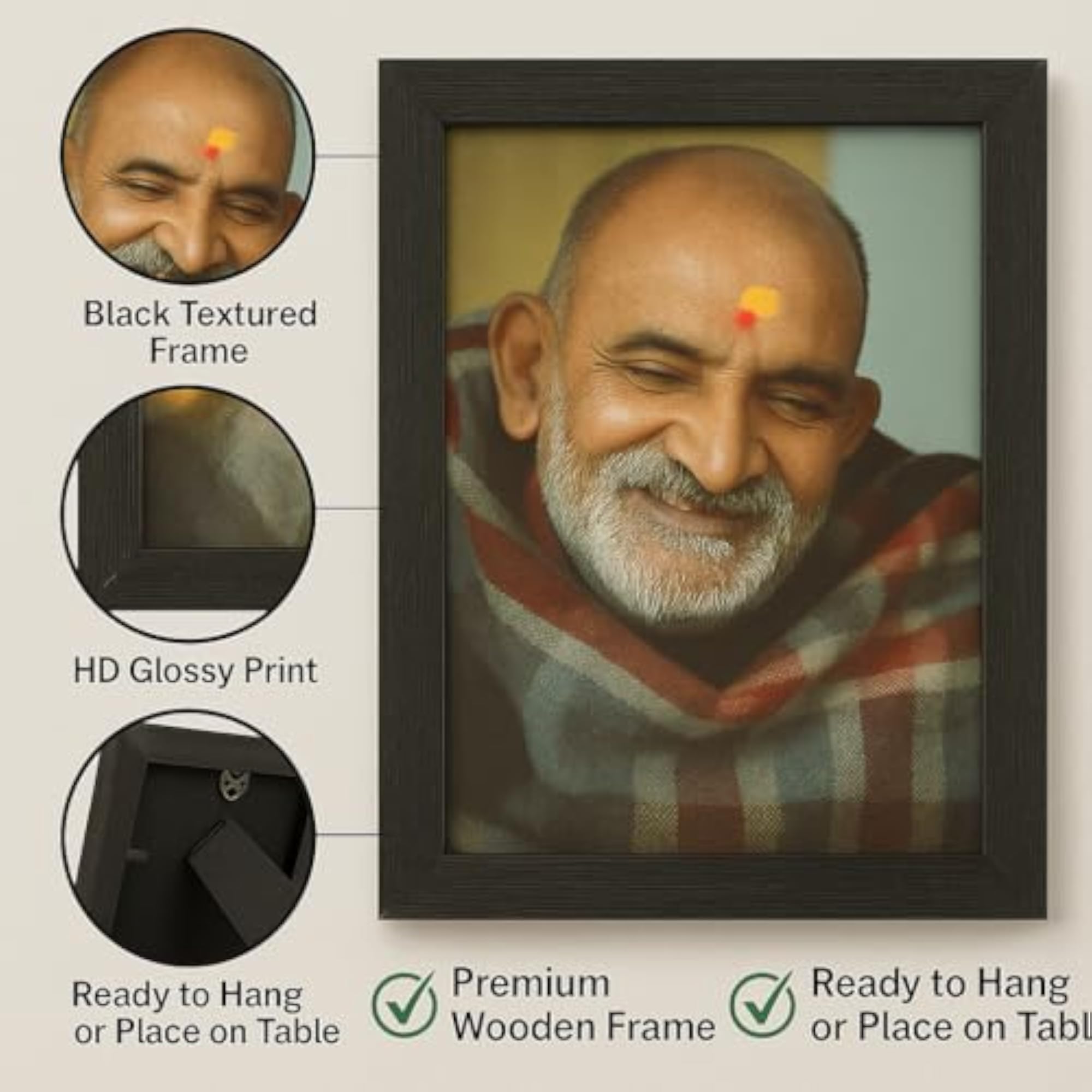 Wood Neem Karoli Baba Photo Frame, Medium Size
