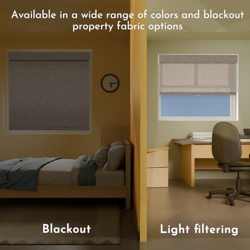 Image of Persilux Light Filtering Roller Shades for Window Blinds,Cordless,Linen Fabric,Thermal Insulated Fabric UV Protection Shades for Home,Office,Bedroom,Door,Light Filtering-Light Brown,33 1 /2 inch W X 64 inch H