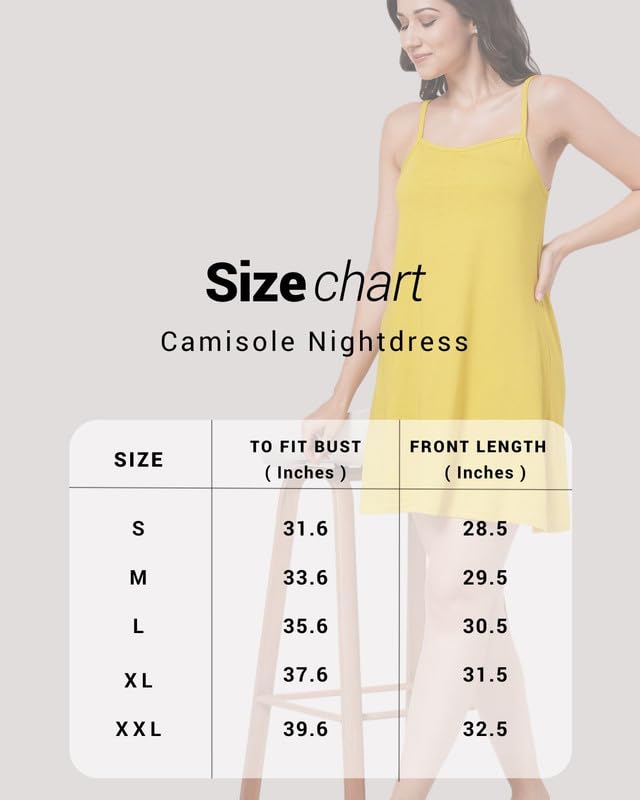 Image of Inner Sense Organic Cotton Nighty for Women Stylish I Above Knee Length Spaghetti with Scoop Neck Design I Adjustable Straps Camisole for Woman to Wear Solo or Layered