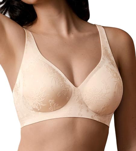 SHARICCA Sujetadores para mujer, sin costuras, cobertura completa, push up, cuello en V profundo, jacquard, suave, con soporte cómodo (S-3XL), dorado, XL