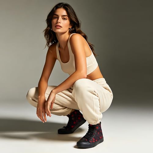 Image of Uoidru High Top Sneakers for Women Canvas Shoes White Canvas High Tops Women Casual Shoes Lace Up Fashion Sneakers