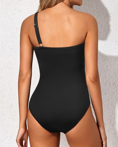 Image of Holipick One Shoulder One Piece Swimsuit for Women Tummy Control Bathing Suits Modest Full Coverage Keyhole Swimwear