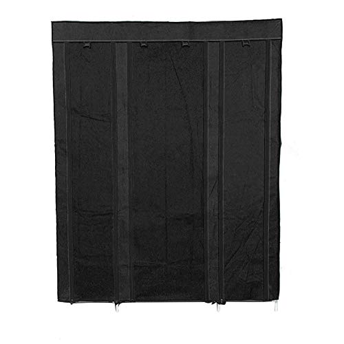 MorNon Armario De Tela con Cortina Enrollable Armario De Lona De Tela con Estantes De Riel para Colgar Ropa Negro