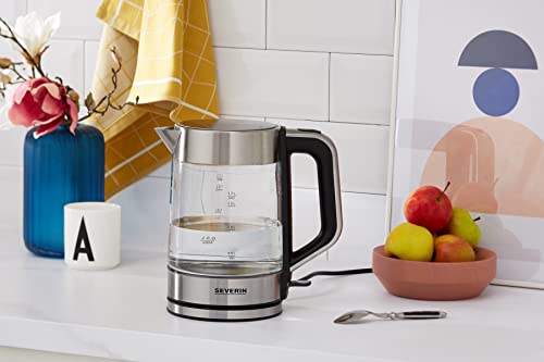 SEVERIN Wasserkocher Edelstahl, Glas, 1,7 L, 2200 W, 100 Prozent BPA frei, kompakt und leistungsstark, WK 3420
