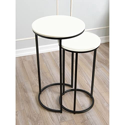 Image of Brown Arts Shoppee Round Nesting Tables Simple Modern Small Round Table MDF Top Metal Table Living Room Sofa Set of 2 (White & Black)